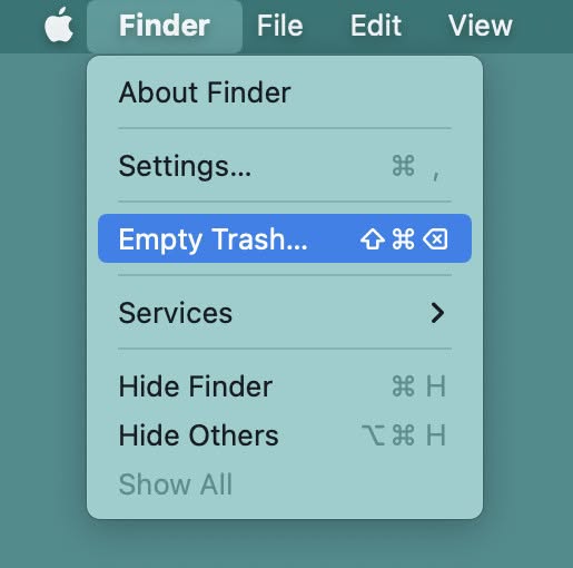 Select “Empty Trash…“ to purge files on a Mac