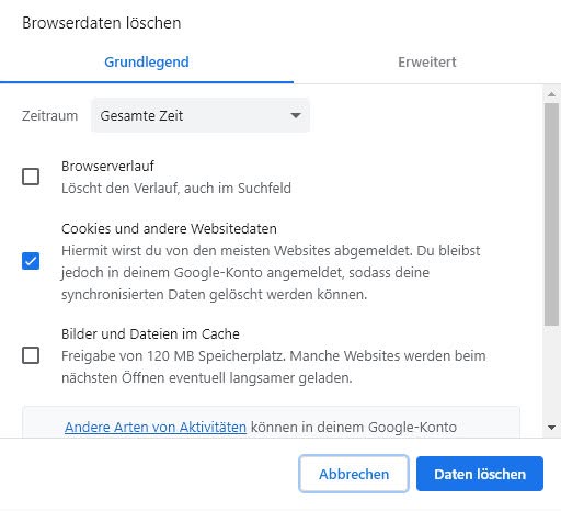 Sie können in Google Chrome alle Cookies auf einmal löschen