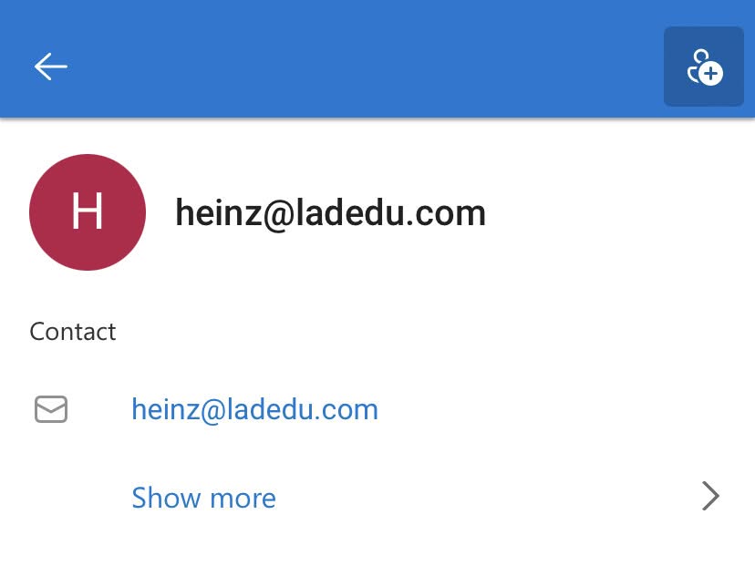 Tap the “New Contact” Button to add a Sender to the address book in mobile Outlook on the web