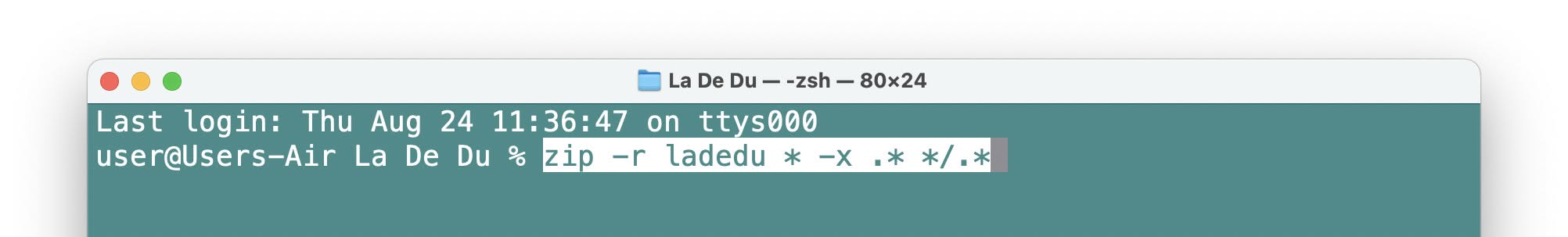 Zipping files and folders on a Mac using Terminal