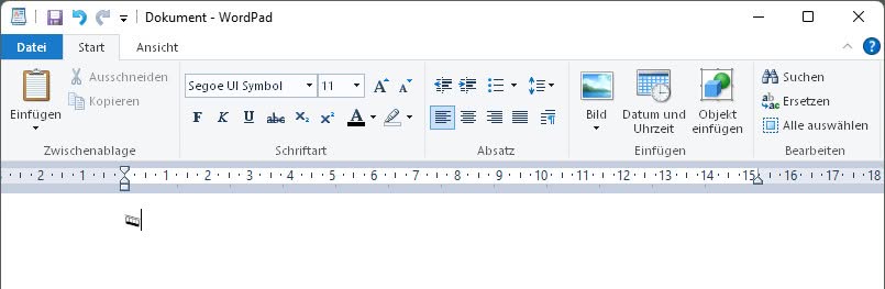 Ersetzen Sie mit „Strg X“ den Code durch das Unicode-Zeichen in WordPad oder Word