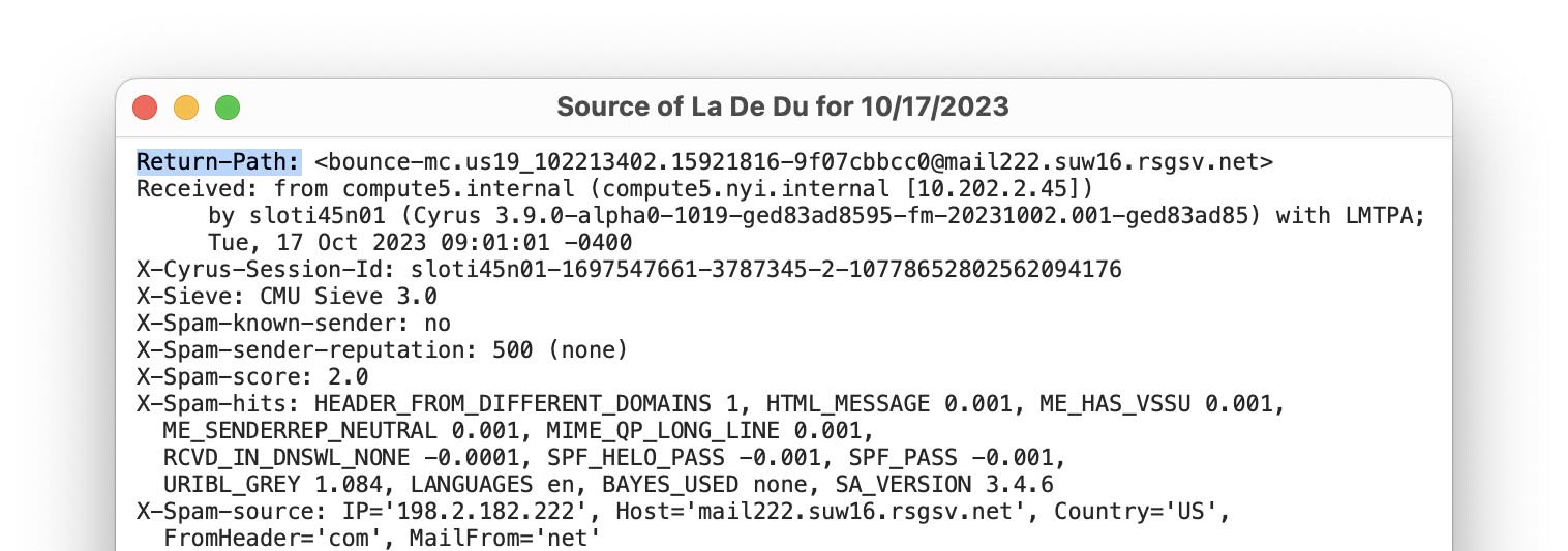 Finding the SMTP MAIL FROM (Return-Path:) header in an email source