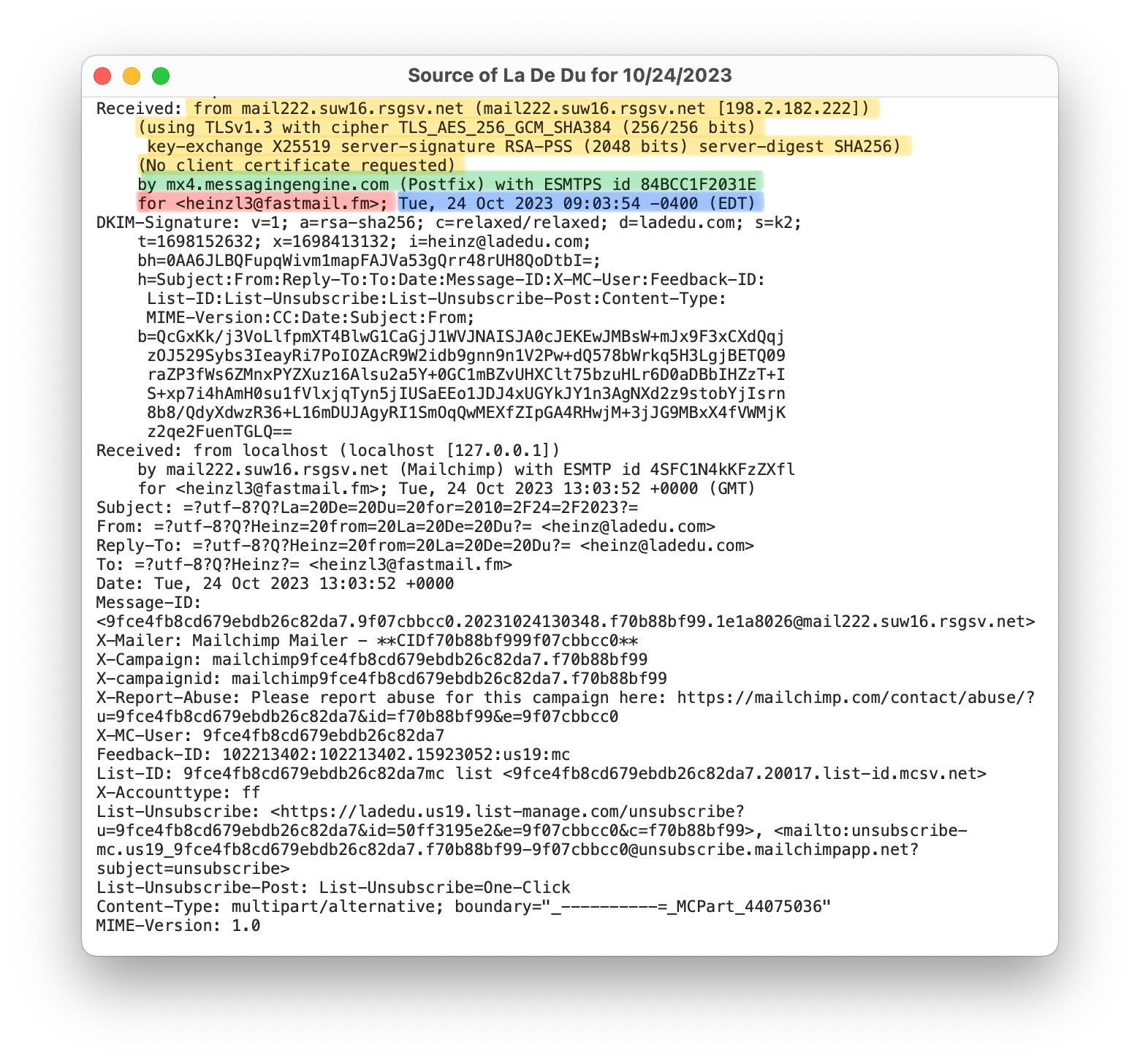 Interpreting the Received header lines for an email