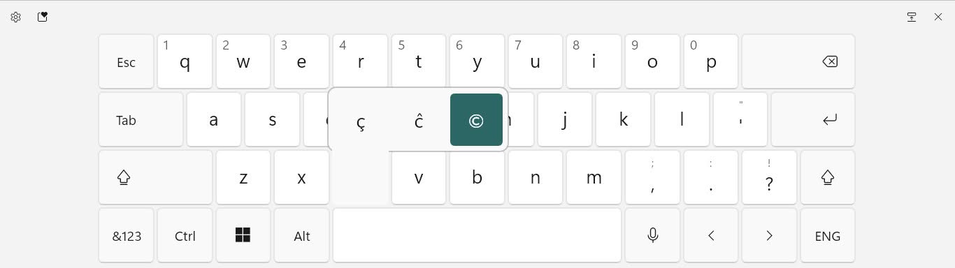 Type the copyright symbol with the Windows touch keyboard