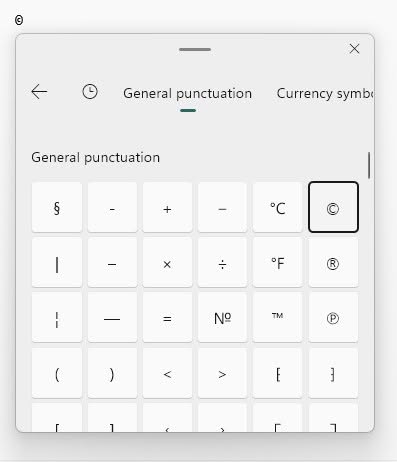 You can insert the copyright symbol using the emoji pane on Windows