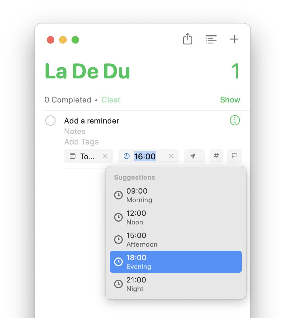 Add a due (and reminder) time fast in Apple Reminders for Mac