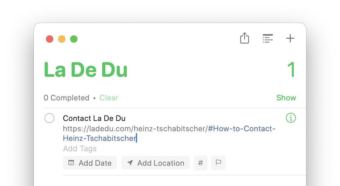 Position the text cursor immediately after the undesired tag in Reminders for Mac