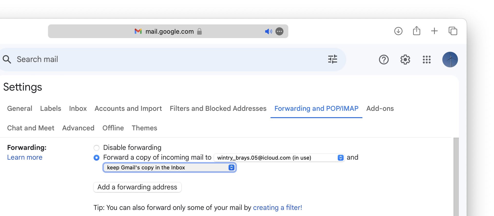 Enable forwarding for all mail in Gmail and pick what happens to each email afterwards