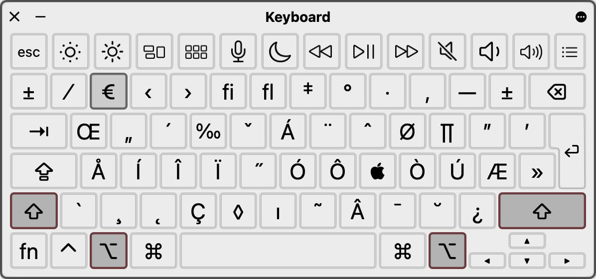 The Euro symbol (€) on a US-English Mac keyboard