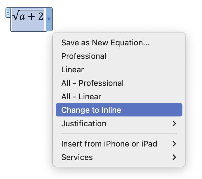 Make an equation inline in Word