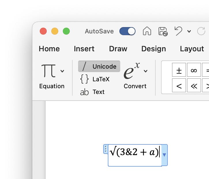 The syntax for roots in Word