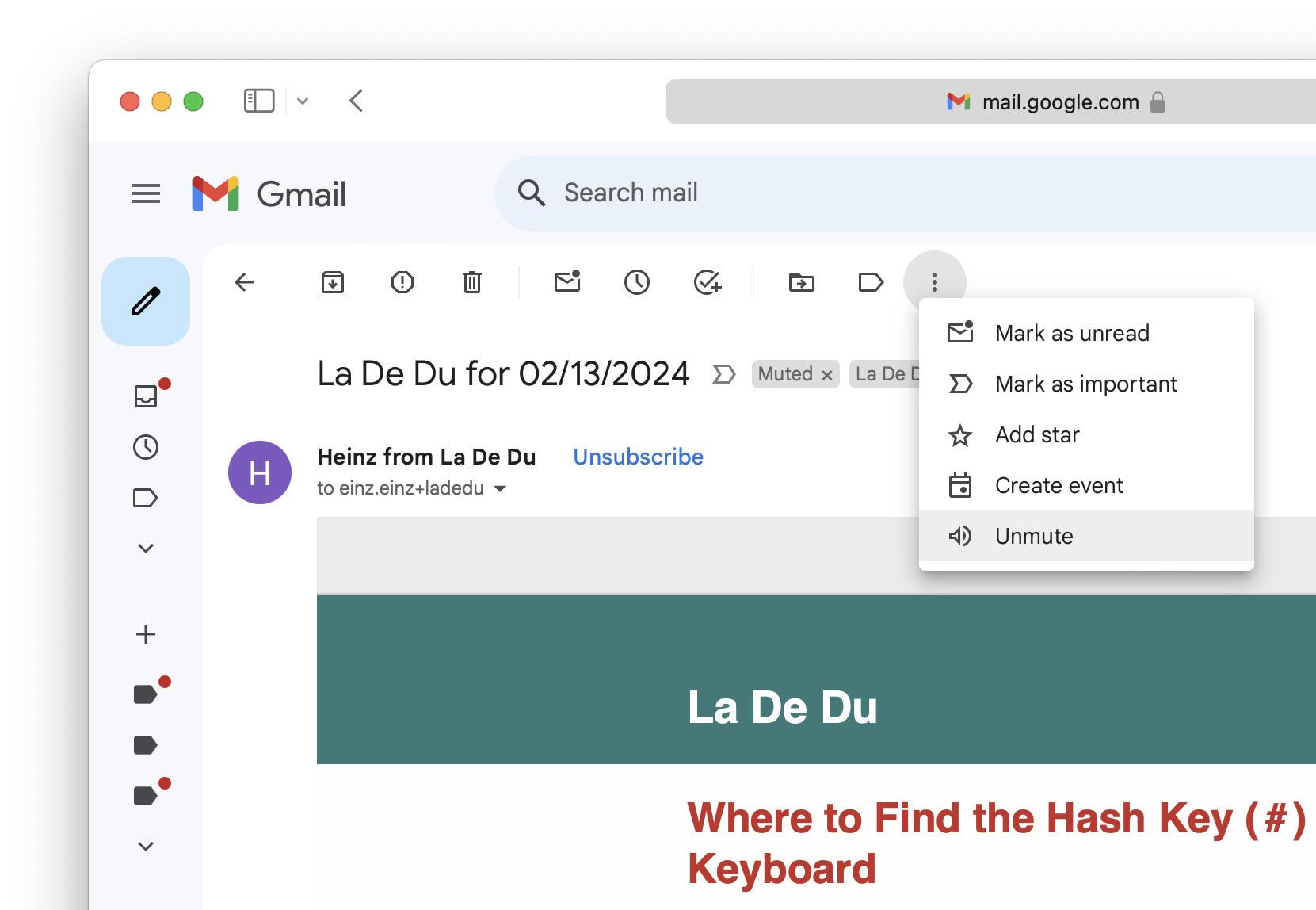 Unmute a conversation in Gmail