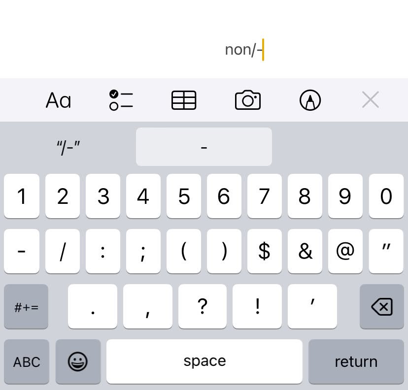 Inserting a non-breaking hyphen on an iPhone