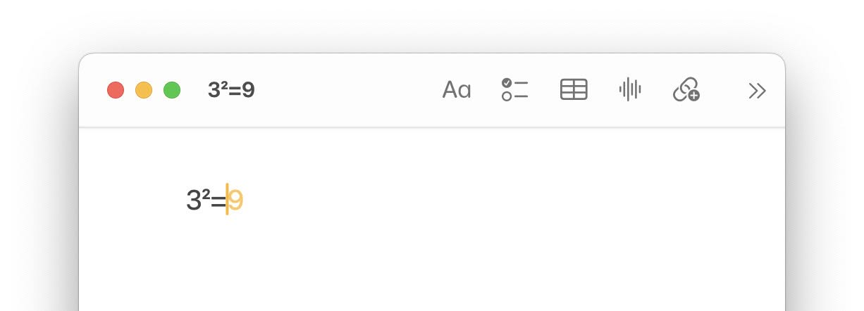 Squaring a number or expression in Apple Notes with math results