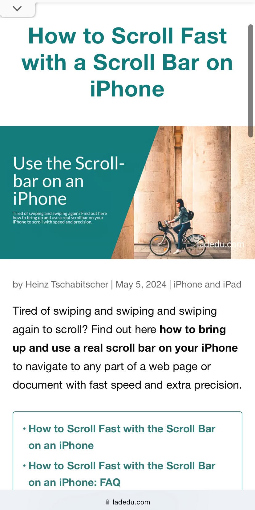 Scrolling fast with the iPhone scroll bar in Safari