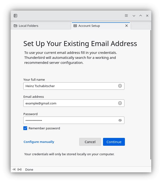 Add a Gmail account to Thunderbird using automatic setup