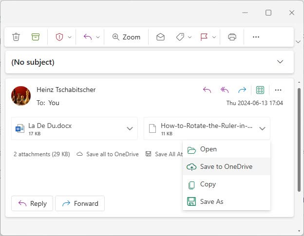 Download an attachment from Outlook for Windows or save it to OneDrive