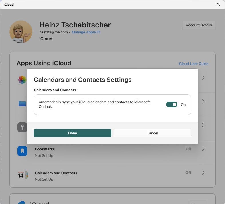 Synchronize iCloud calendards and contacts with Outlook on Windows