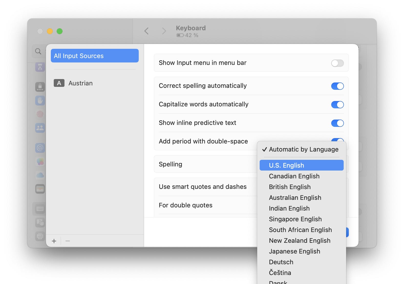 Change the spelling language used on a Mac