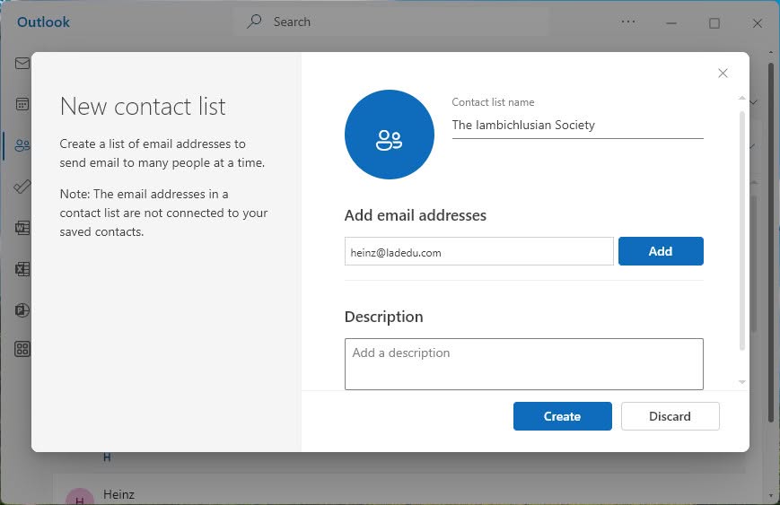 Create a contact list in new Outlook