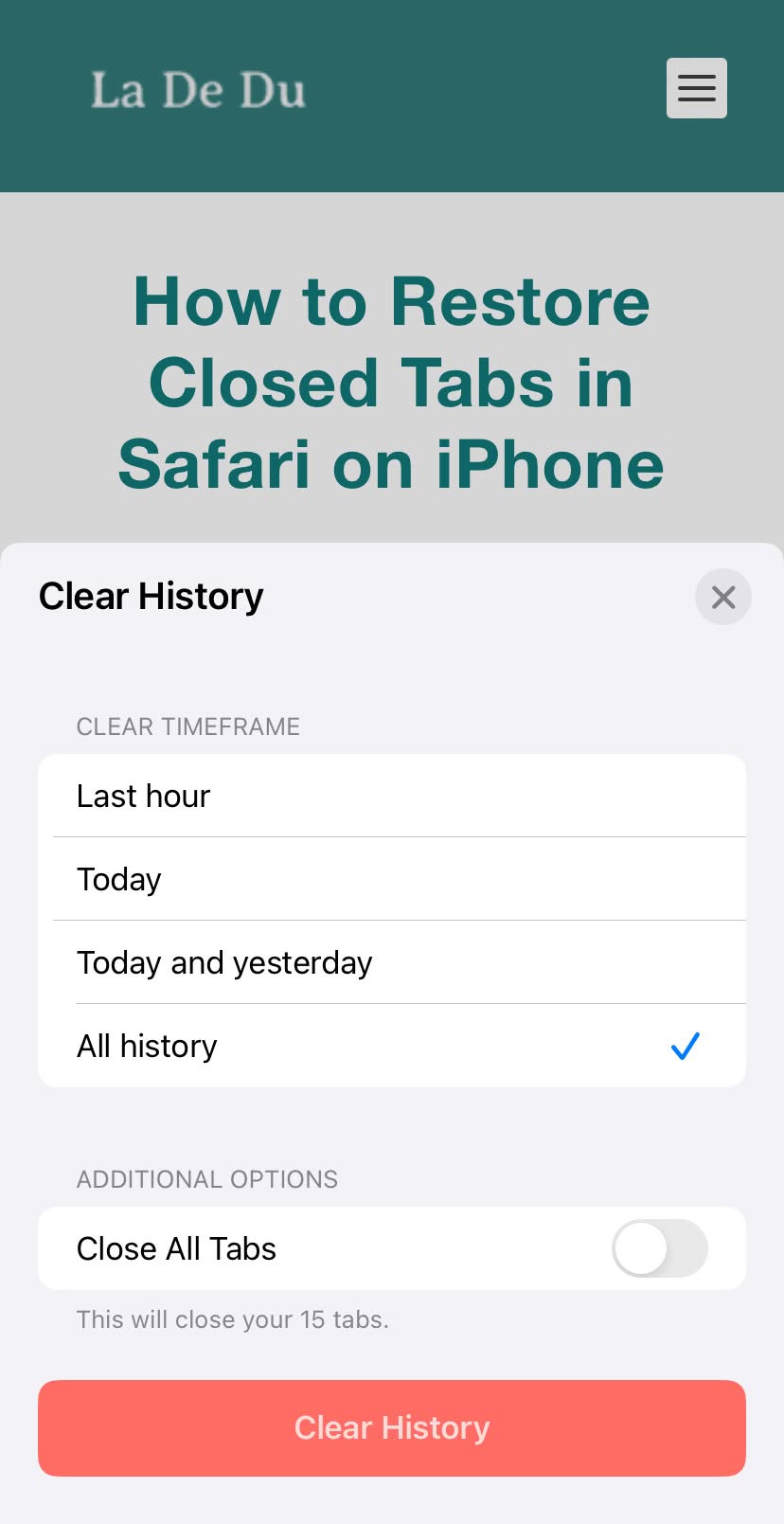 Delete the complete Safari browsing history on an iPhone