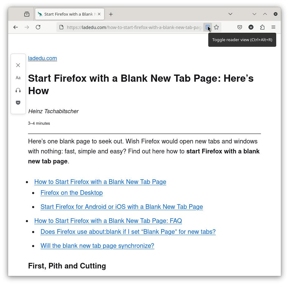 Open a page in Firefox reader view using the botton in the address bar