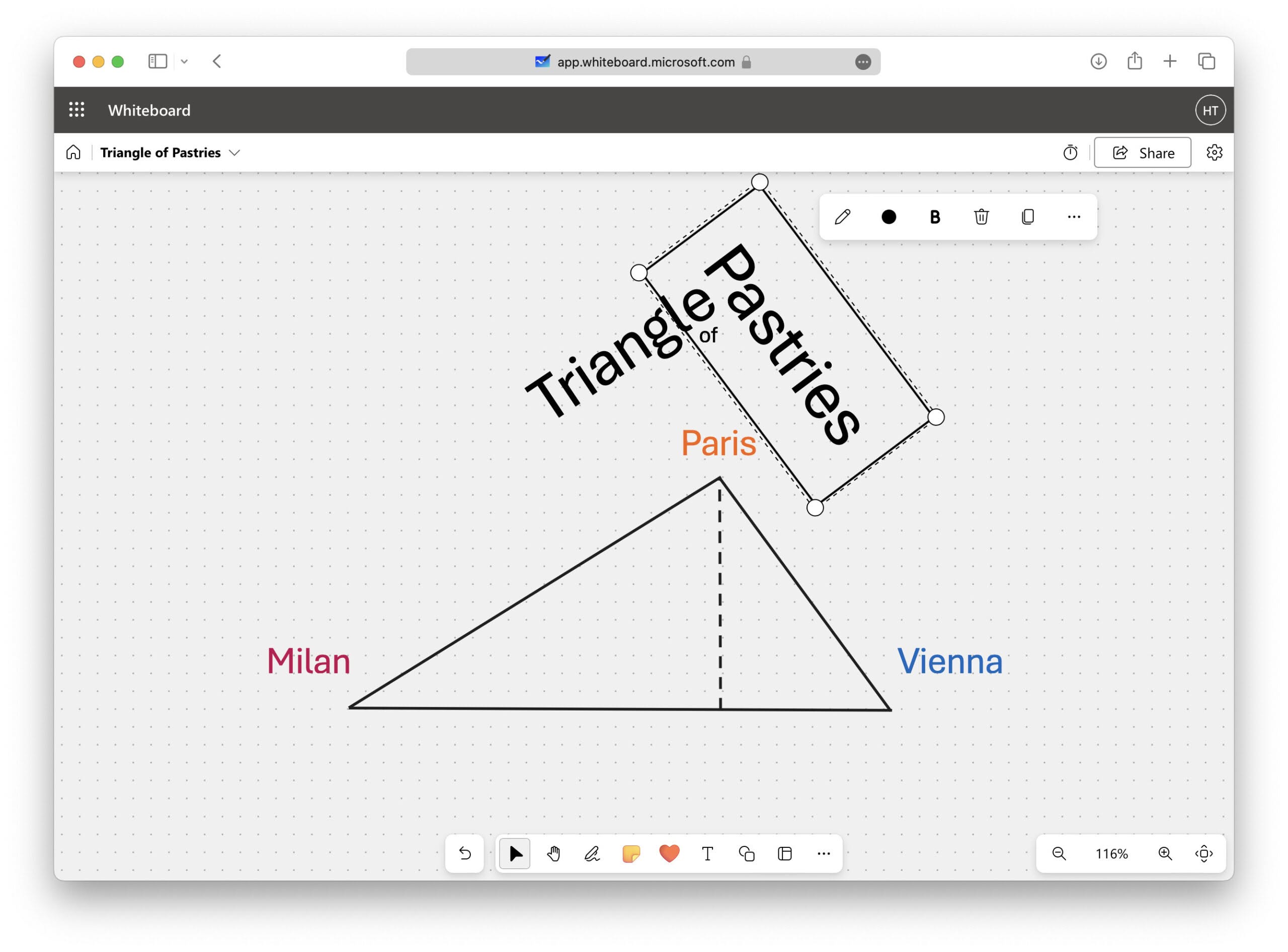 Resize a container to change the font size in MS Whiteboard