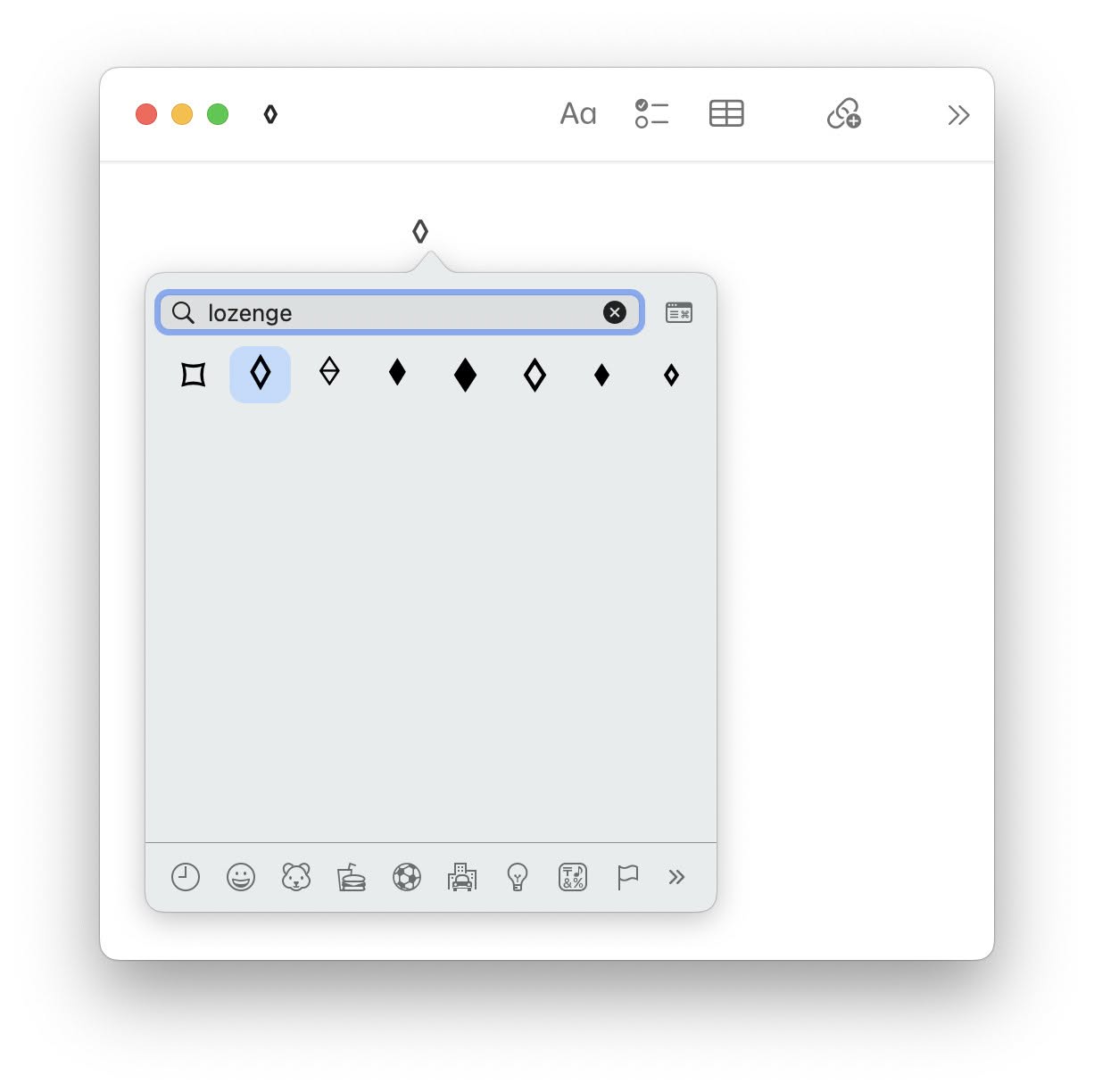 Use the emoji pane to insert a lozenge (diamon) on a Mac