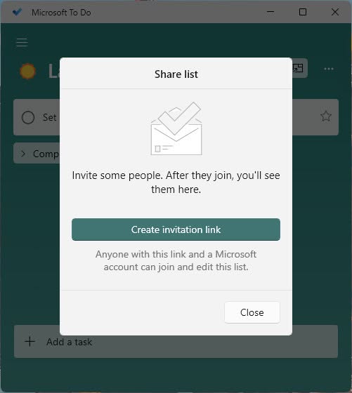 Create a link that lets you share a to-do list in Microsoft To Do