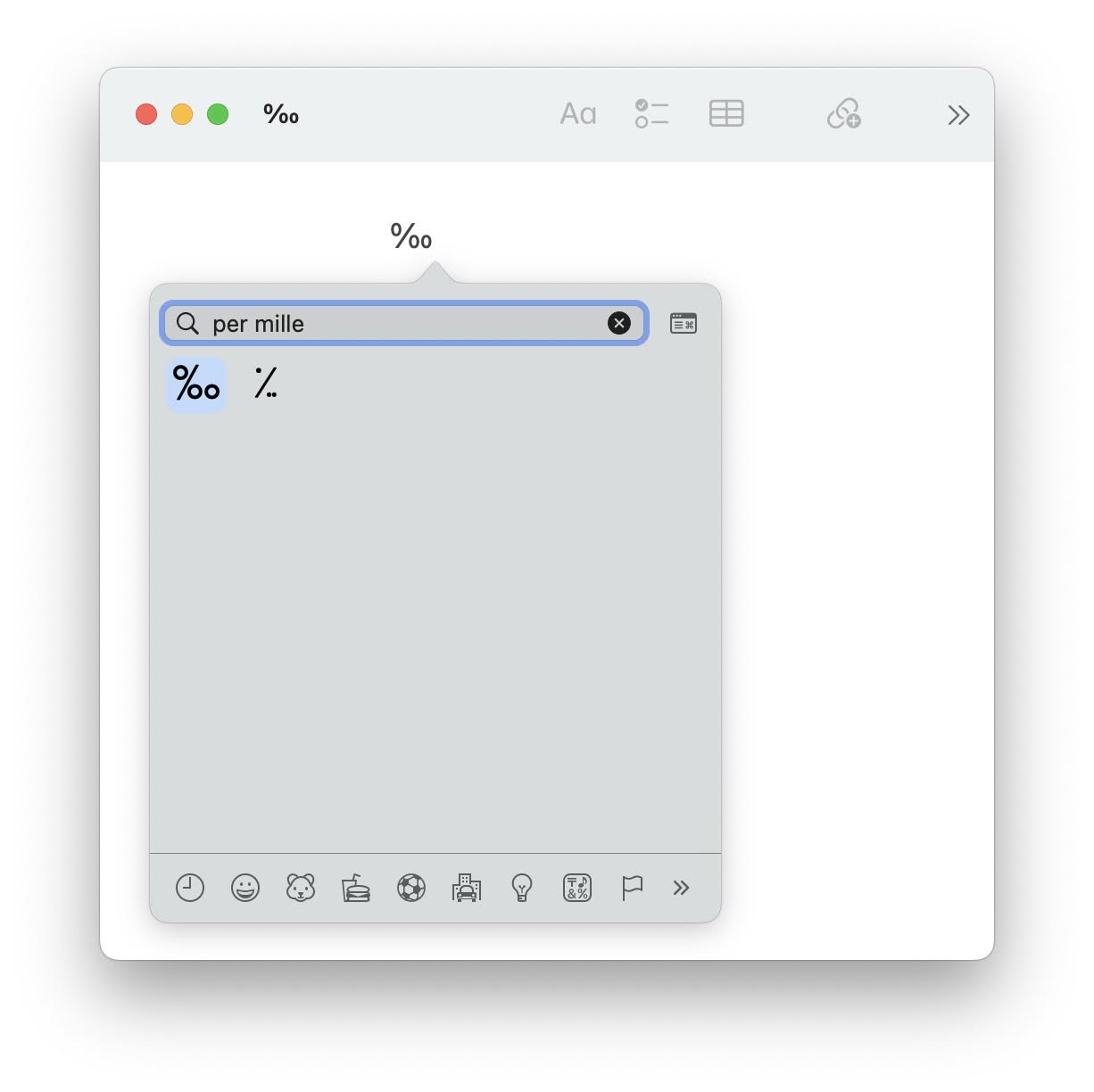 Insert the per mille sign ‰ on a Mac using the emoji picker