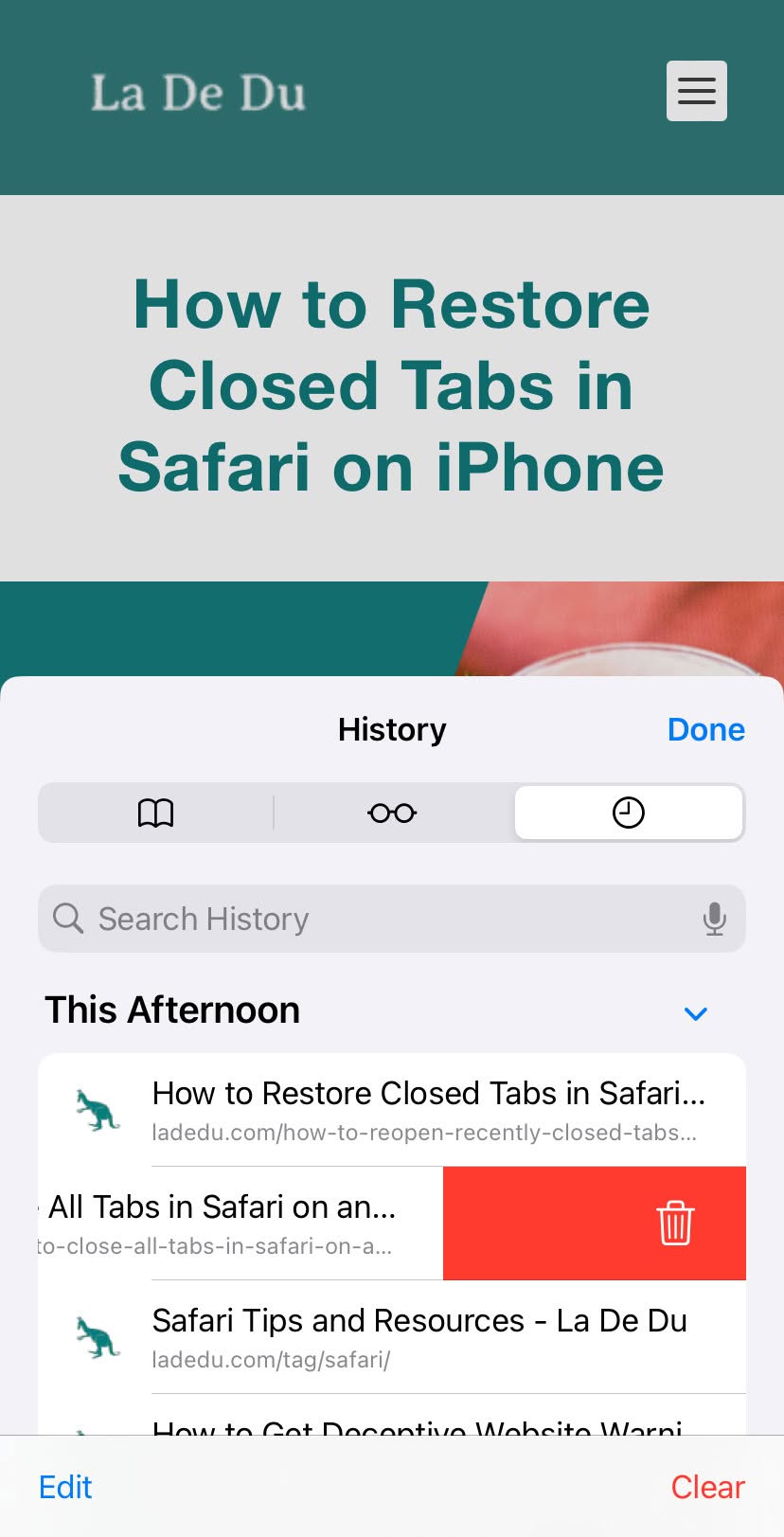 Remove an individual entry from the Safari browsing history
