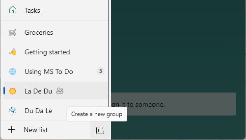 Click “Create a new group” to start organizing lists in Microsoft To Do