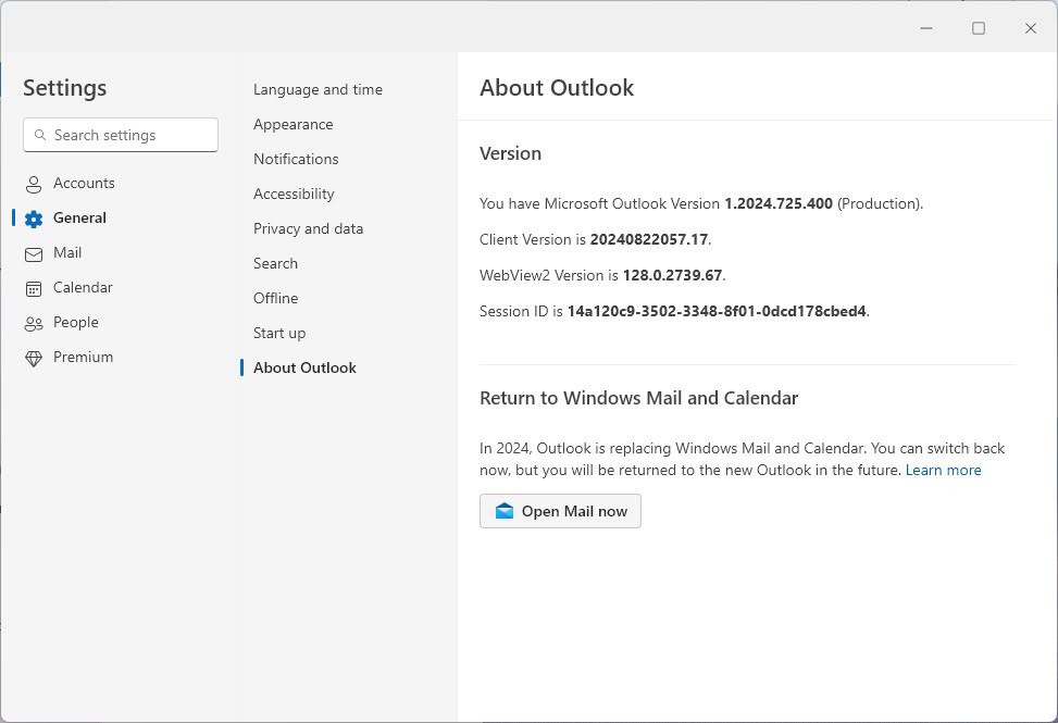 Click “Open Mail now” to temporarily switch to Mail for Windows from Outlook