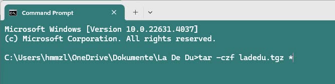 Create a TGZ (TAR GZIP) archive file on the Windows command prompt