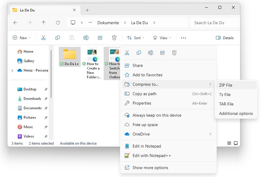 Create a ZIP file with Windows File Explorer