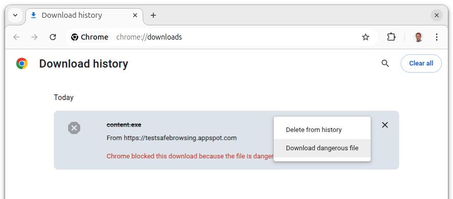 Download a file blocked as dangerous in Google Chrome