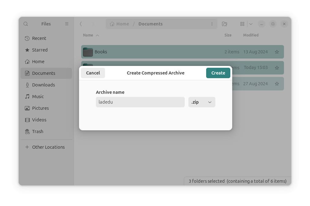 Enter the desired name for the ZIP file and click “Create”