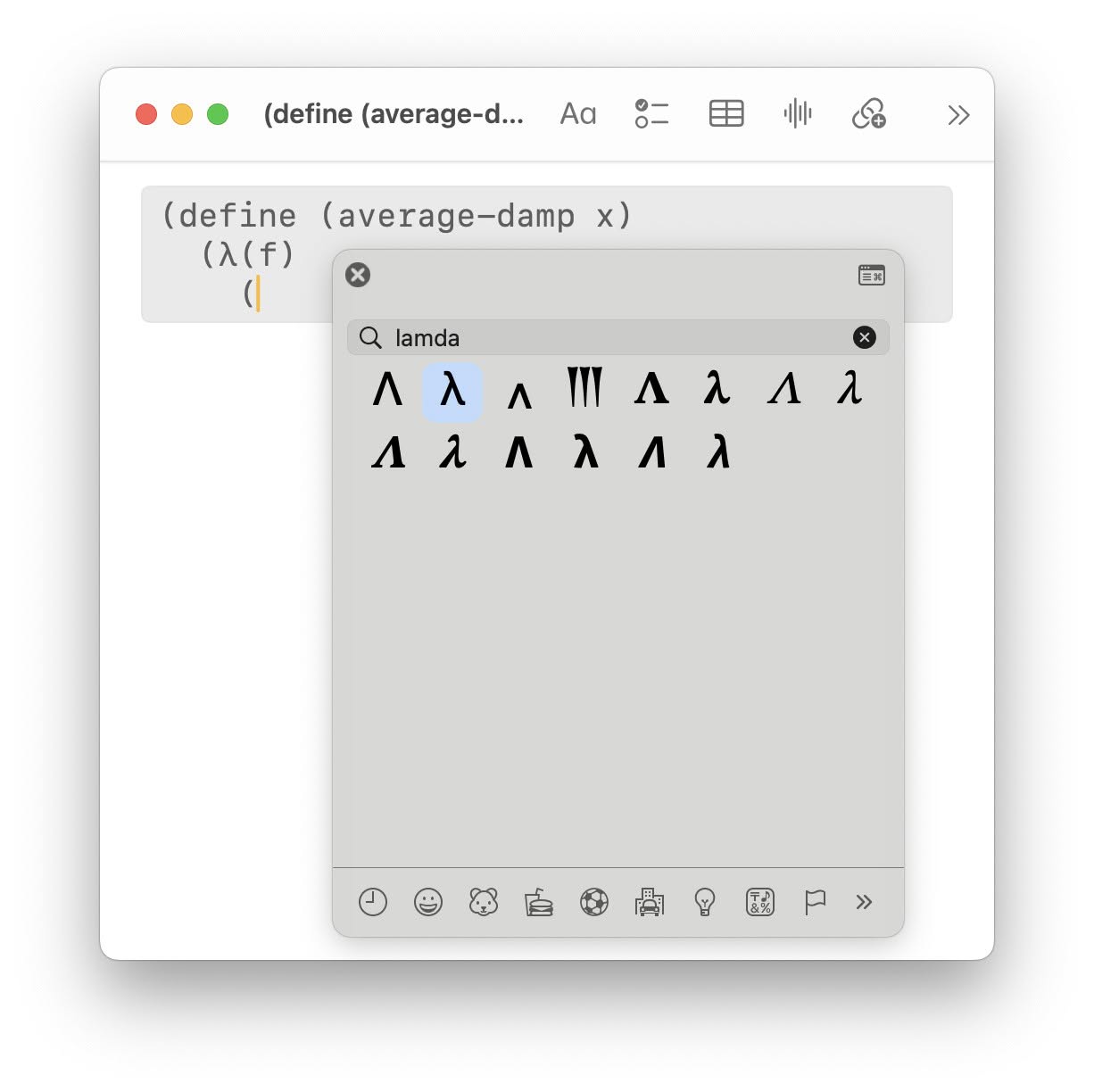 Insert the Greek small letter lambda on a Mac using Character Viewer
