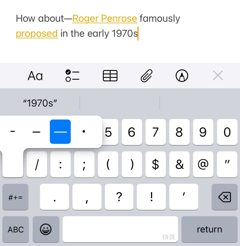 Inserting an em dash on an iPhone using the keyboard