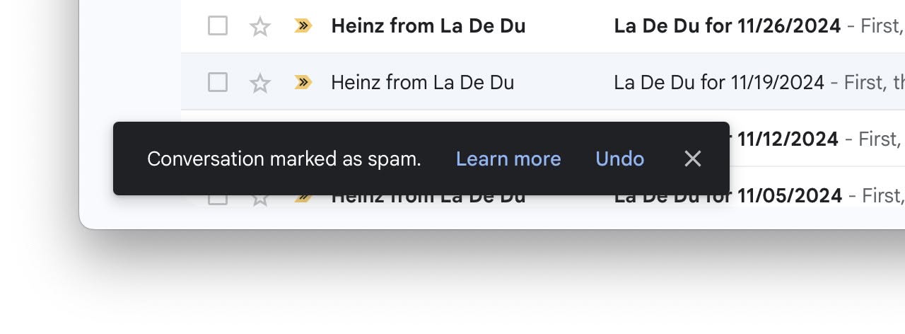 Undo marking as spam immediately in Gmail