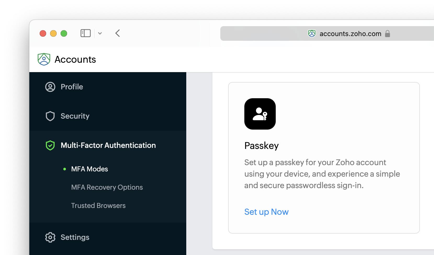 Add secure and simple passkey log-in to Zoho Mail