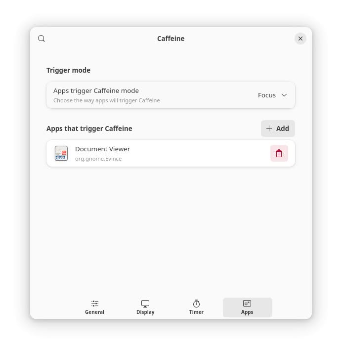 Set up Caffeine to always keep a Linux computer awake when a particular application is running