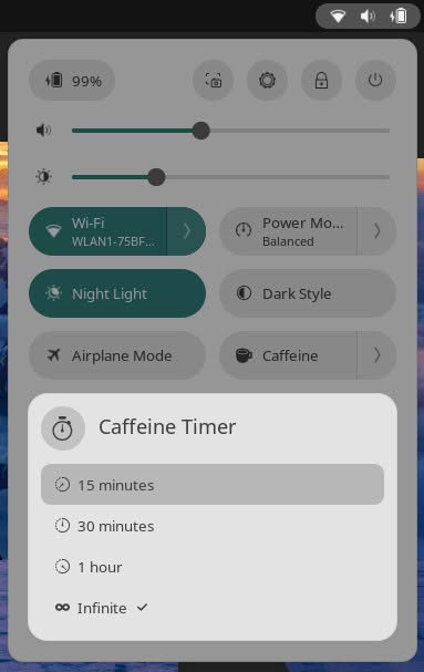 Setting a timer for keeping Gnome Linux awake using Caffeine