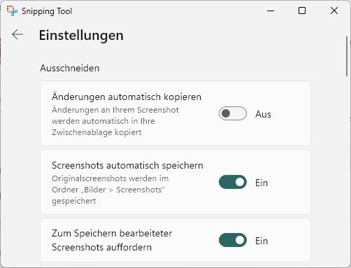 Windows Snipping Tool so einrichten, dass es neue Screenshots automatisch speichert