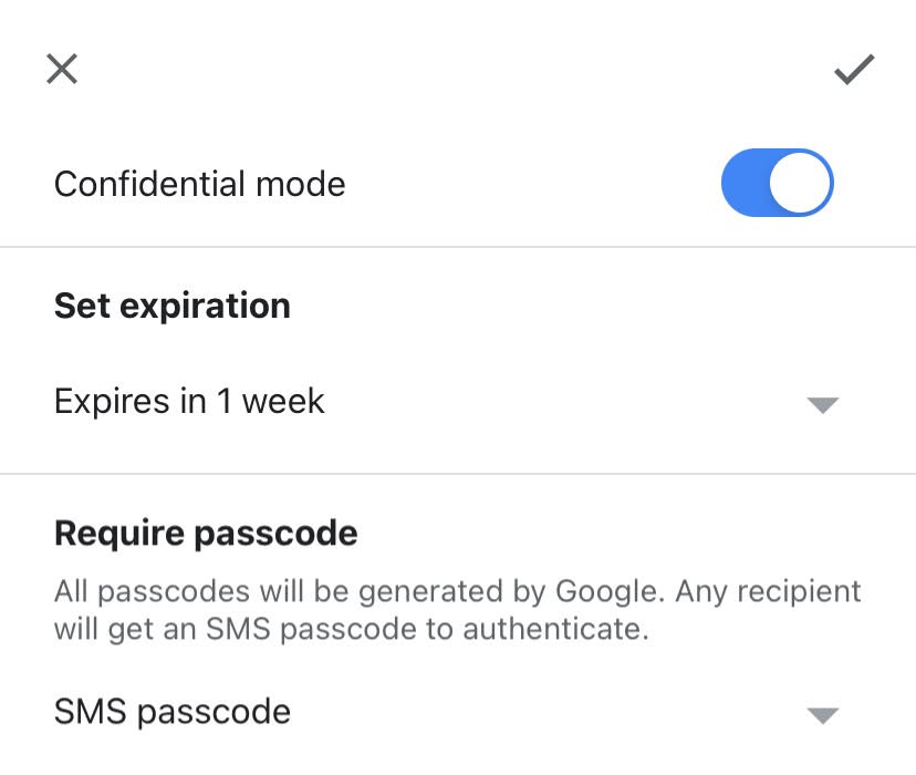 Confidential mode for self-destructing emails in the Gmail app for iOS