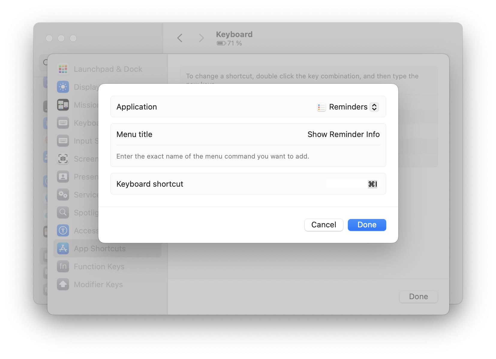 Set up a keyboard shortcut for opening task details in Apple Reminders for Mac