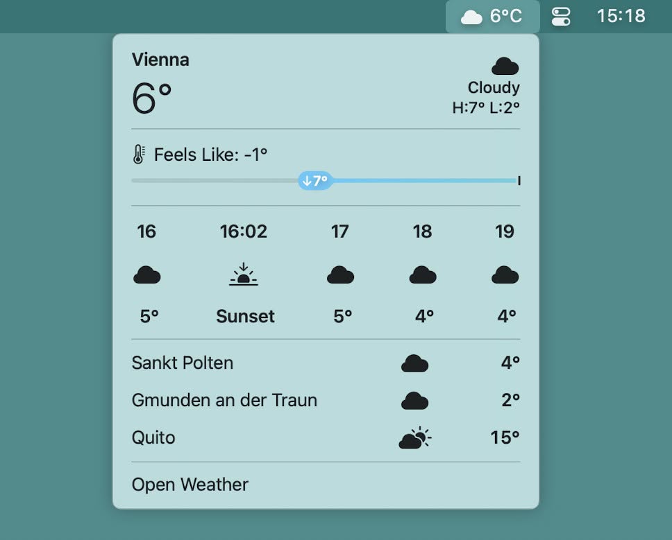 Seeing weather information in the macOS menu bar on a Mac