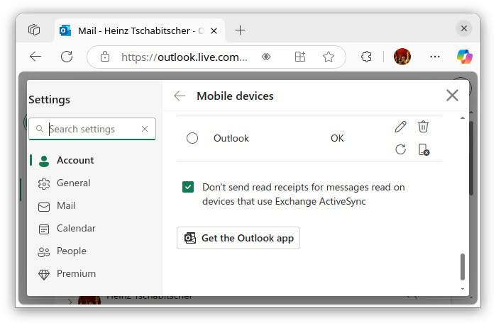 Click “Get the Outlook app” to log in using a QR code