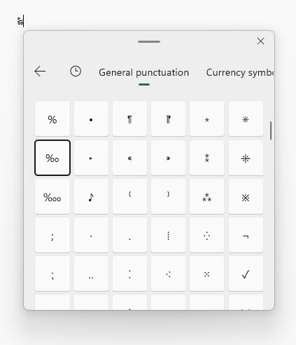 Inputting the per mille symbol ‘‰’ with the Windows emoji panel