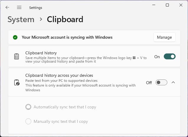 Enable clipboard history for Windows 11